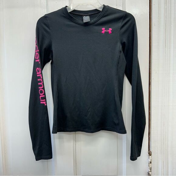Under Armour thermal shirt youth girls large black with pink - Picture 1 of 5